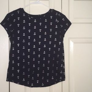 Dark blue tee with silver anchor designs